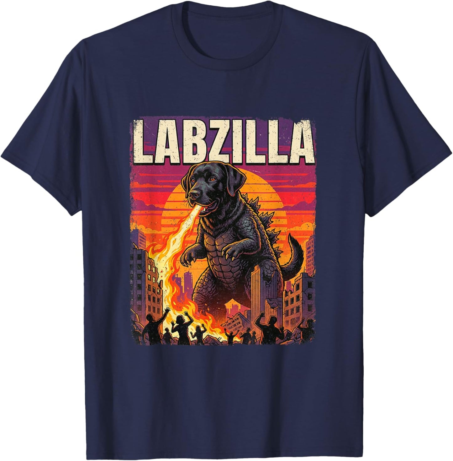 Labzilla Giant Black Labrador Retriever Dog Monster Parody T-Shirt - T-Shirt | Navy