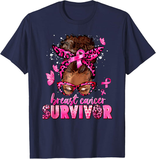 Breast Cancer Awareness Survivor Black Women Melanin Warrior T-Shirt - T-Shirt | Navy