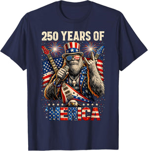 250 Years of Merica Patriotic Bigfoot Rock 4th of July USA T-Shirt - T-Shirt | Navy