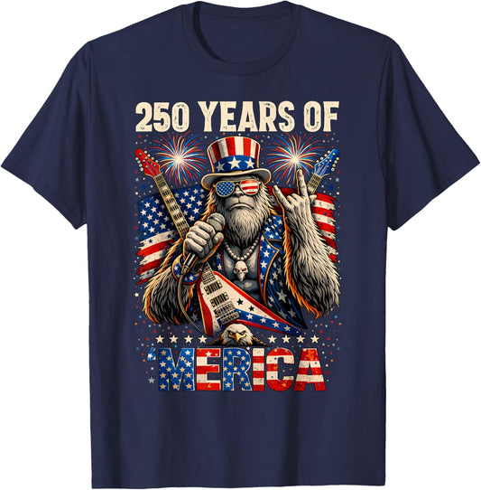 250 Years of Merica Patriotic Bigfoot Rock 4th of July USA T-Shirt - T-Shirt | Navy