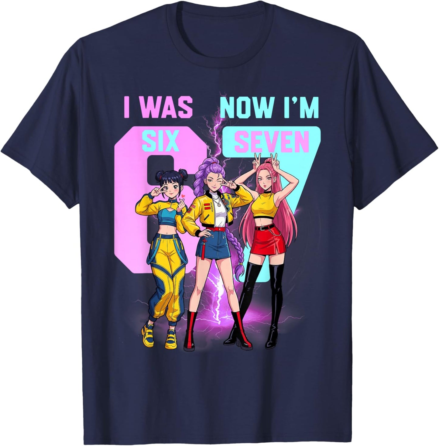 I was 6 Now I'm 7 Birthday Girl 67 Meme Funny Korean Pop T-Shirt - T-Shirt | Navy