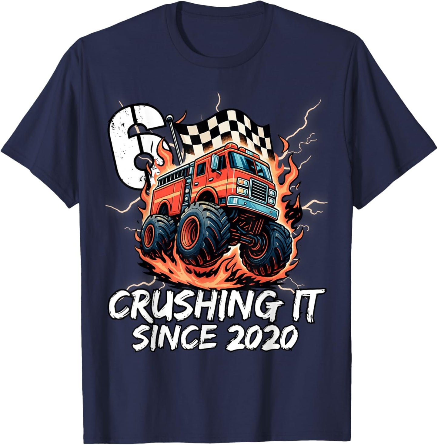 Birthday Firefighter 6 Year Old Boy 6th Bday Party Born 2020 T-Shirt - T-Shirt | Navy