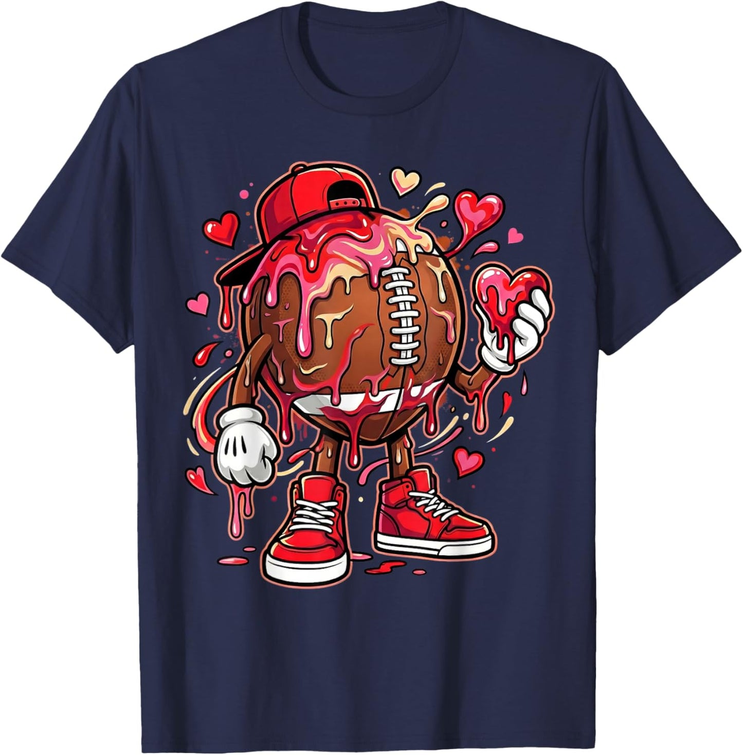 American Football Drip Heart Icecream Happy Valentine's Day T-Shirt - T-Shirt | Navy
