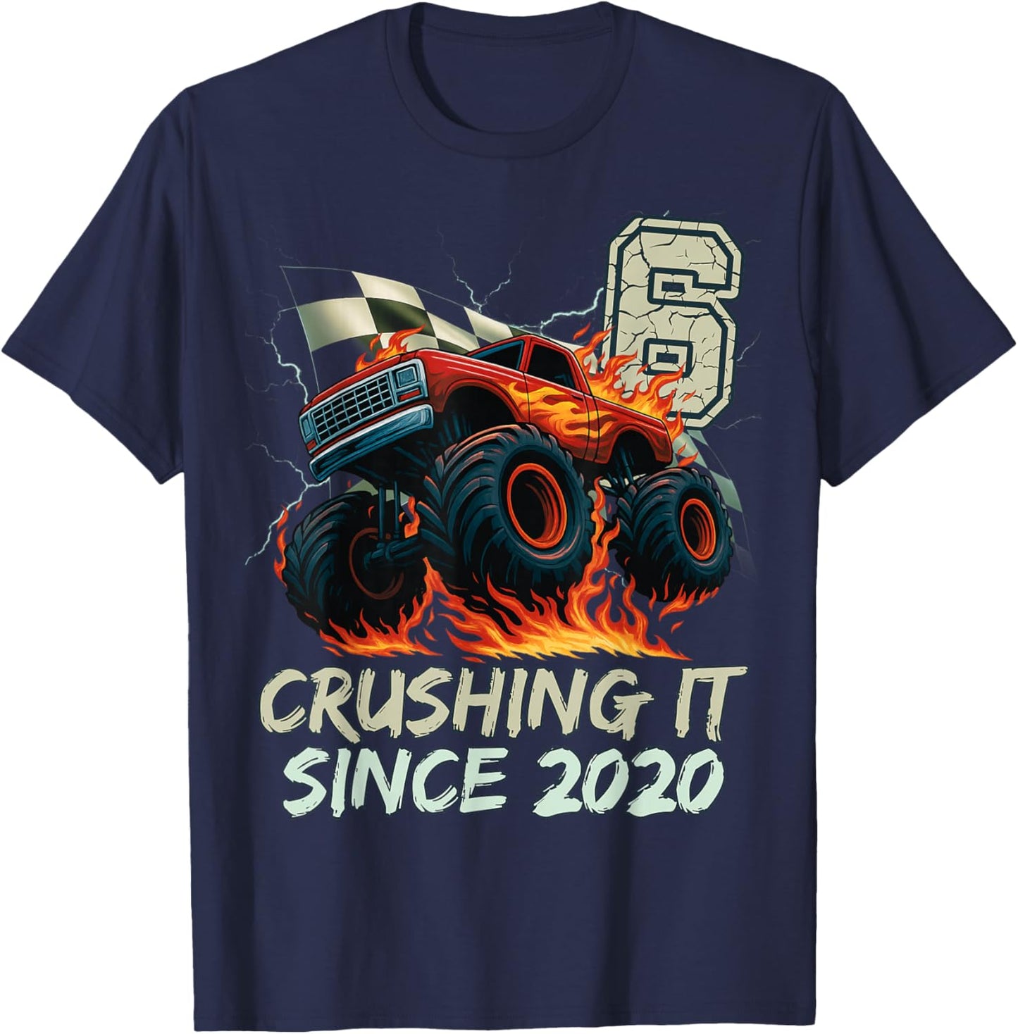 Birthday Monster Truck 6 Year Old Boys 6th Party Born 2020 T-Shirt - T-Shirt | Navy