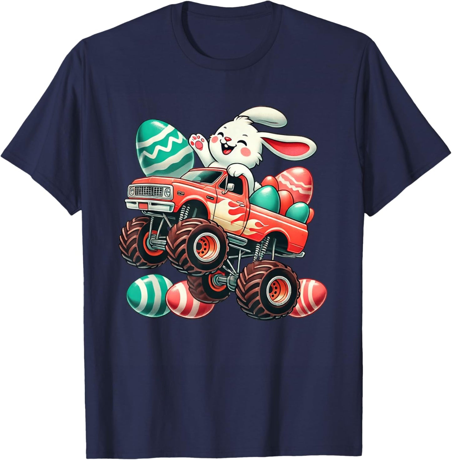 Dabbing Bunny Happy Easter Monster Truck Boys Kids Cute T-Shirt - T-Shirt | Navy