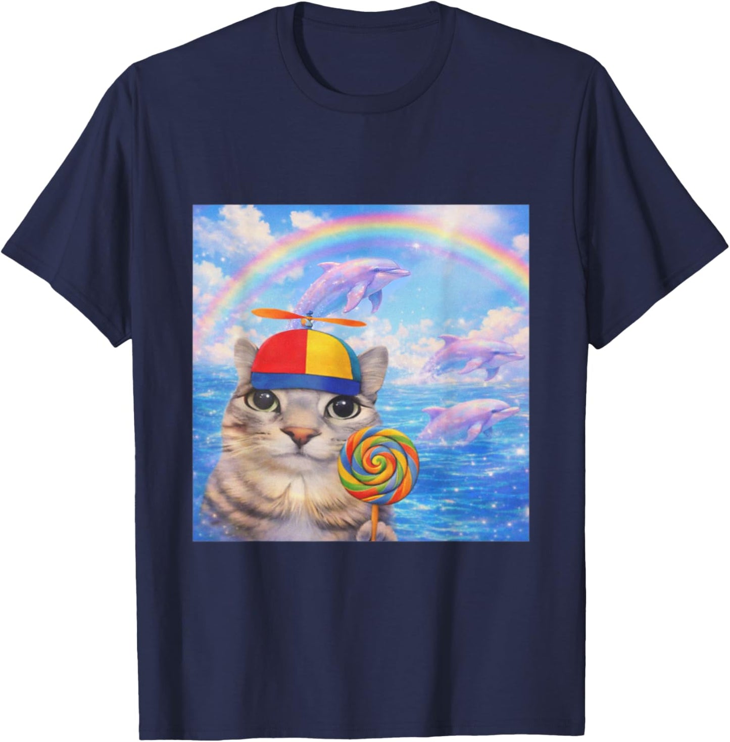 Happy Cat Dreamcore Funny Silly Cat Kitten Brainrot Meme T-Shirt - T-Shirt | Navy