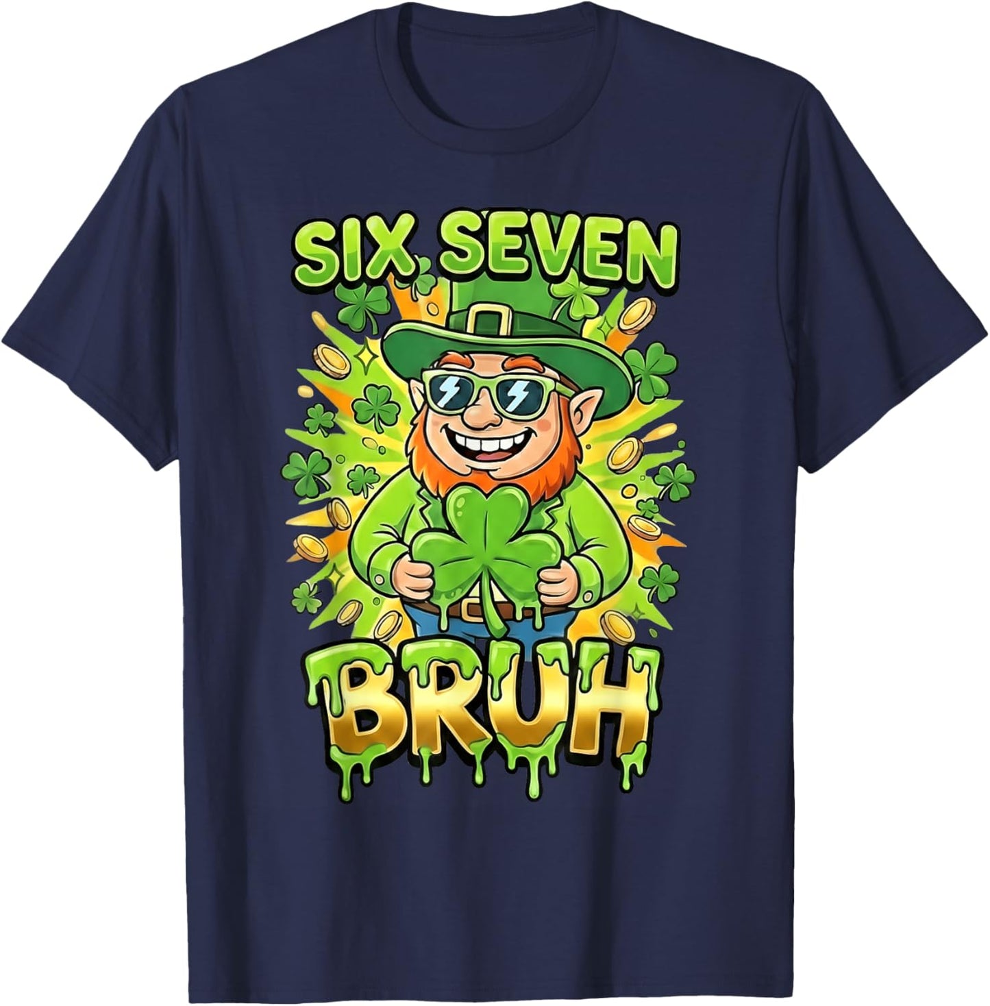 Bruh 67 Six Seven 6 7 Meme St Patricks Day Funny Boys Kids T-Shirt - T-Shirt | Navy