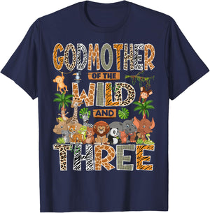 Godmother of The Wild & Three 3rd Birthday Boy Safari Jungle T-Shirt - T-Shirt | Navy