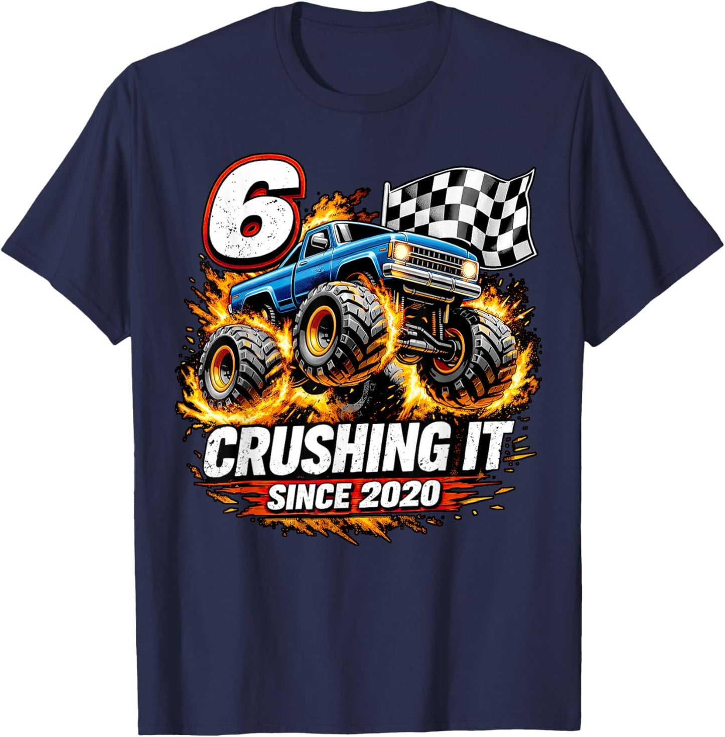 Birthday Monster Truck 6 Year Old Boys 6th Party Born 2020 T-Shirt - T-Shirt | Navy