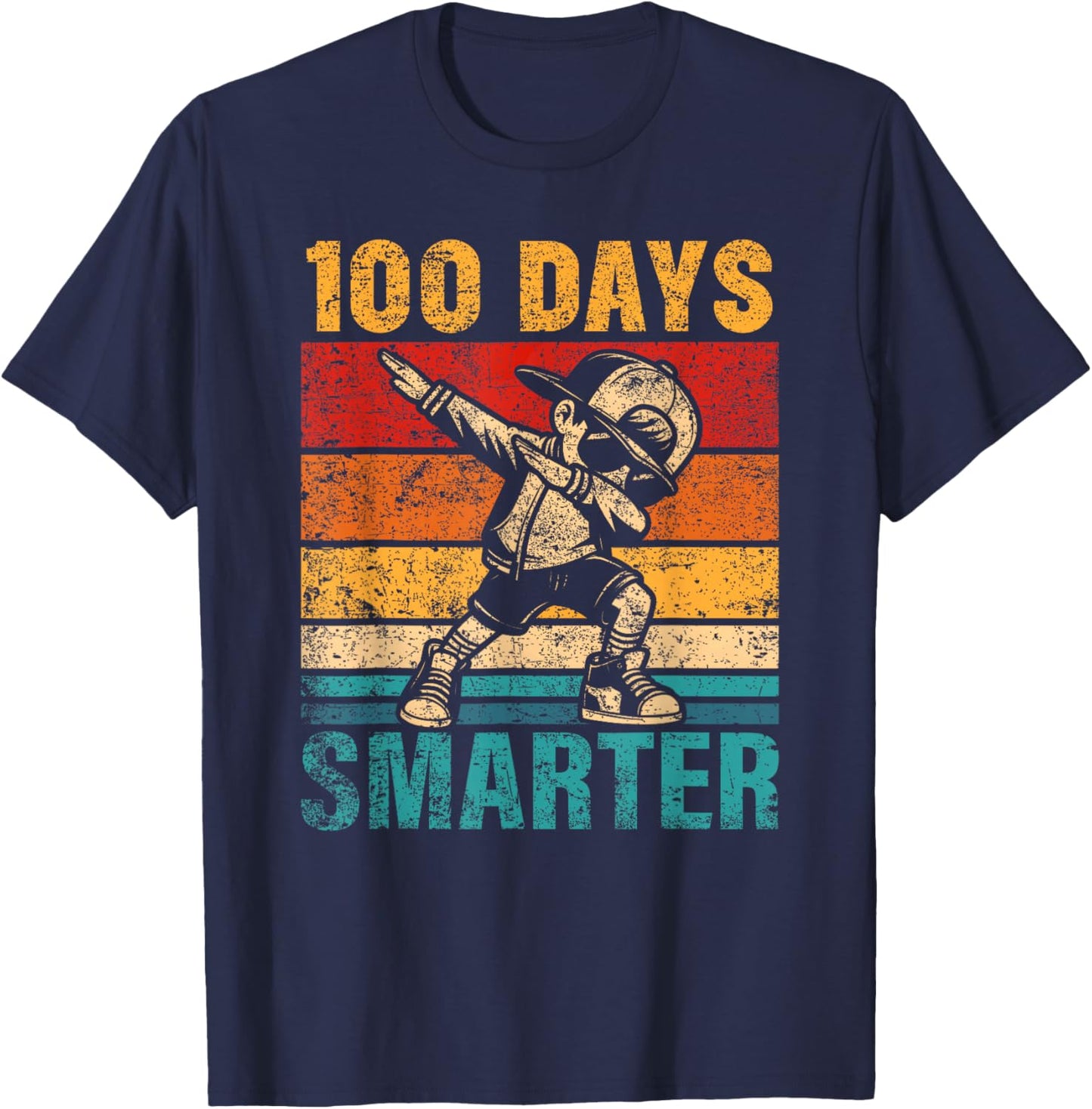 100 Days Smarter Dabbing Boy Student 100th Day of School Kid T-Shirt - T-Shirt | Navy