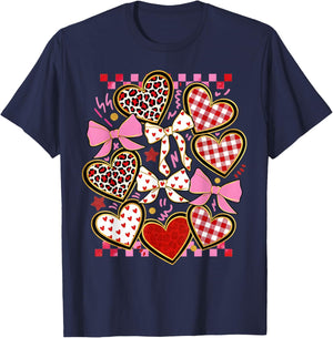 Valentines Day Girl Red Bow Valentines Heart Leopard Women T-Shirt - T-Shirt | Navy