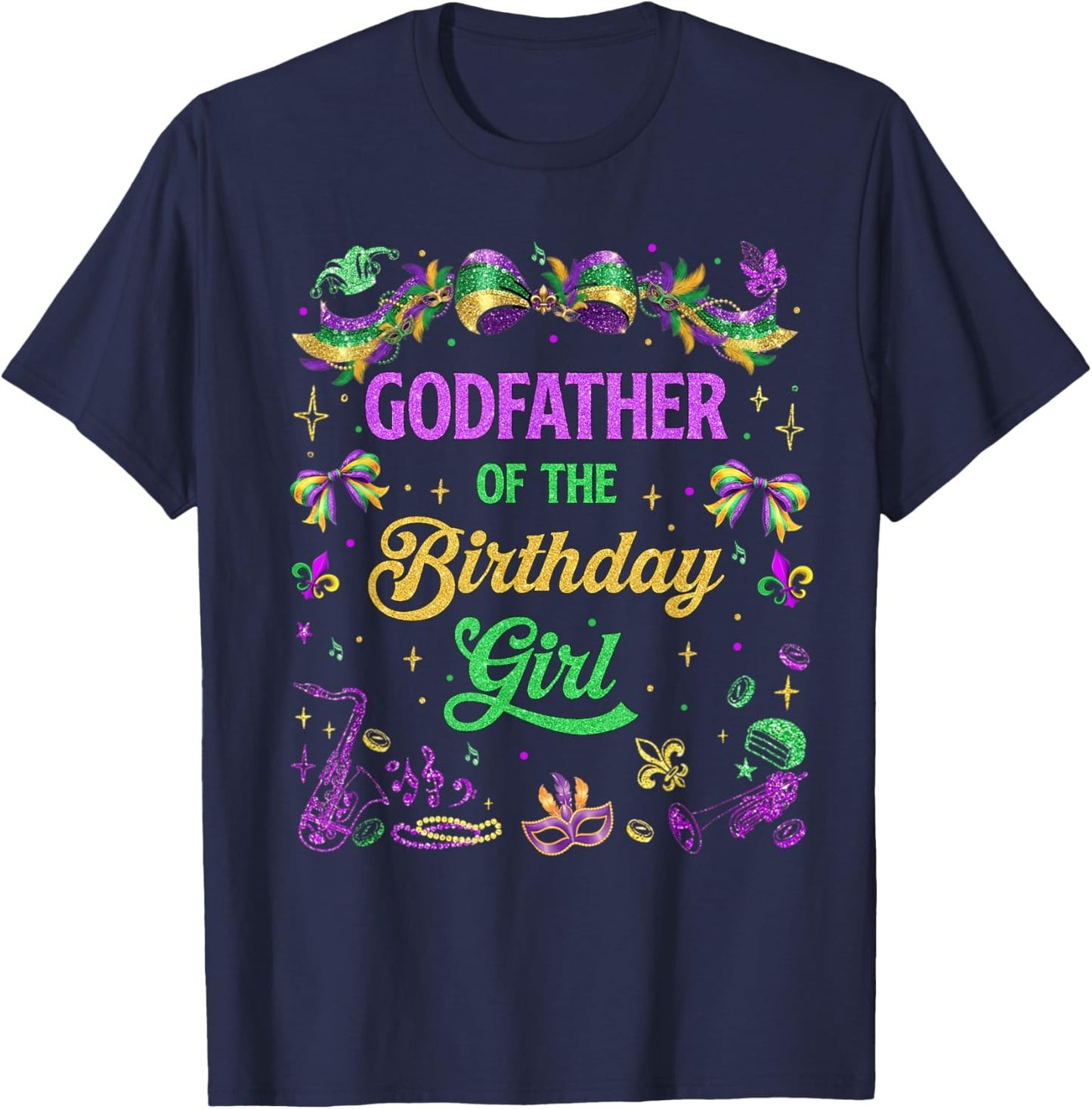 Godfather of The Birthday Girl Mardi Gras Coquette Bow T-Shirt - T-Shirt | Navy