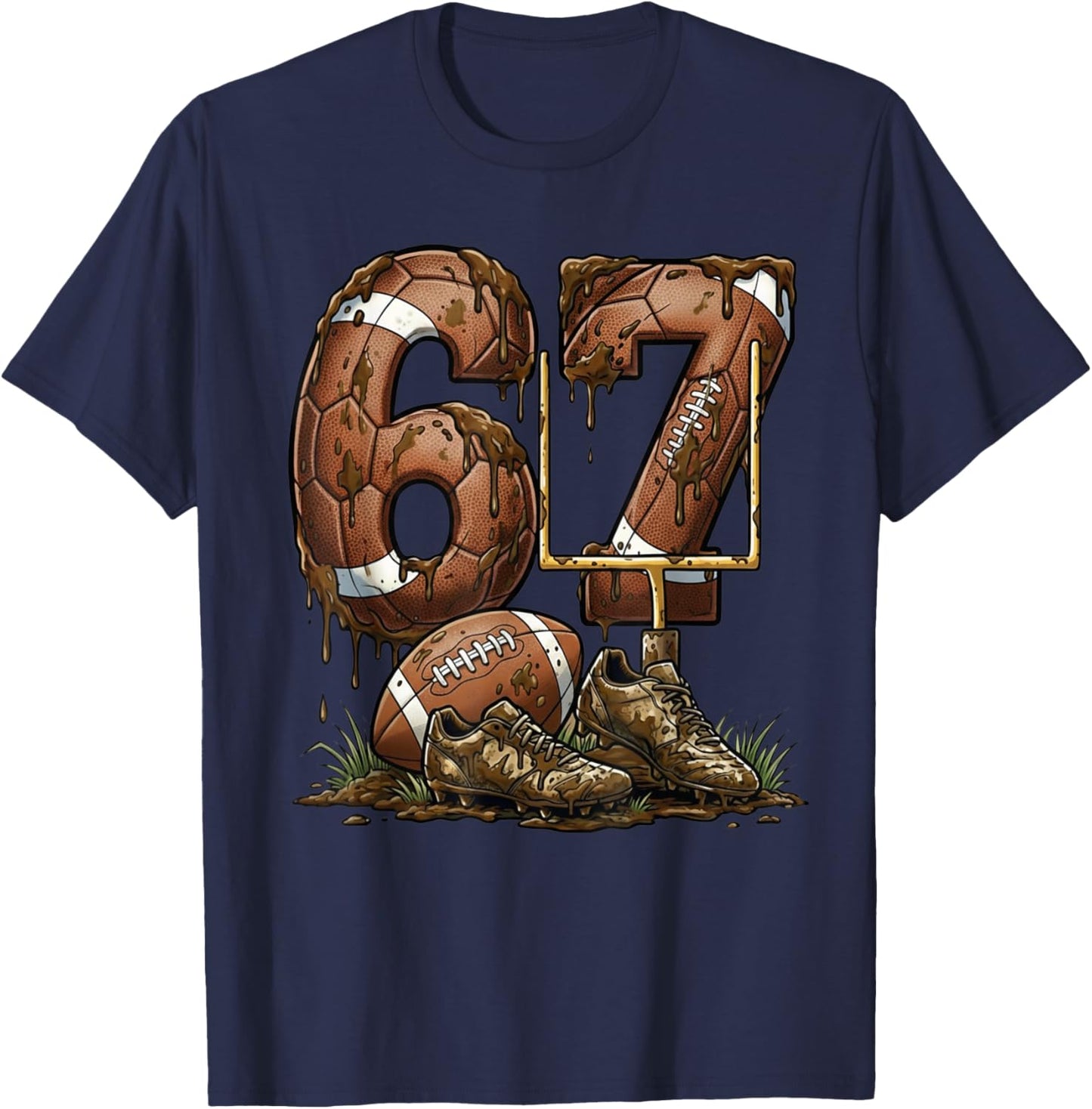 Funny 6 7 Football Six Seven Football 67 Kids Men Women T-Shirt - T-Shirt | Navy