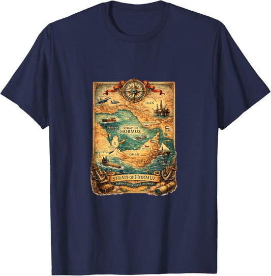 Strait of Hormuz Vintage Map T-Shirt - T-Shirt | Navy