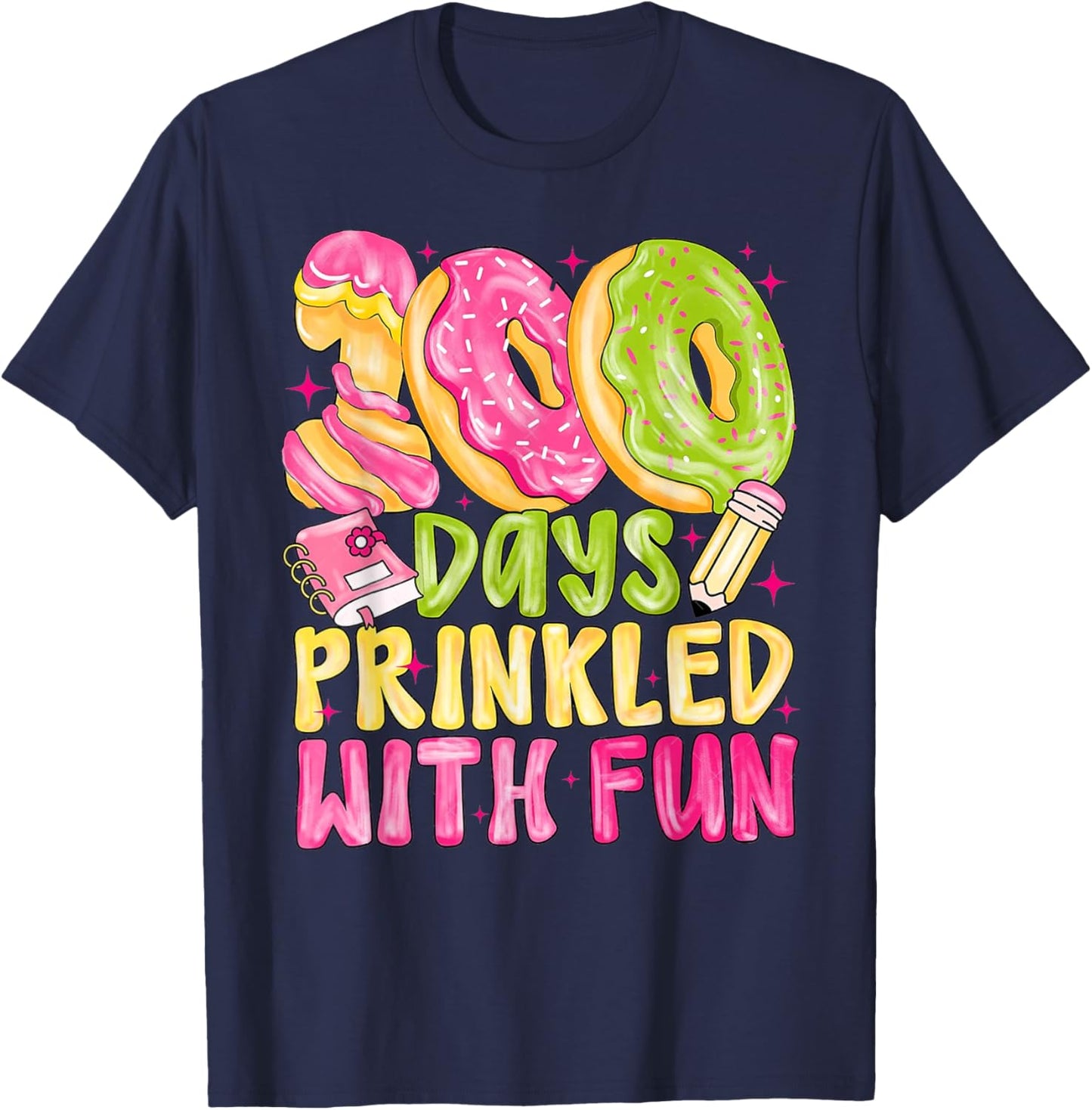 100th Day of School Girl 100 Days Prinkled with Fun Donut T-Shirt - T-Shirt | Navy