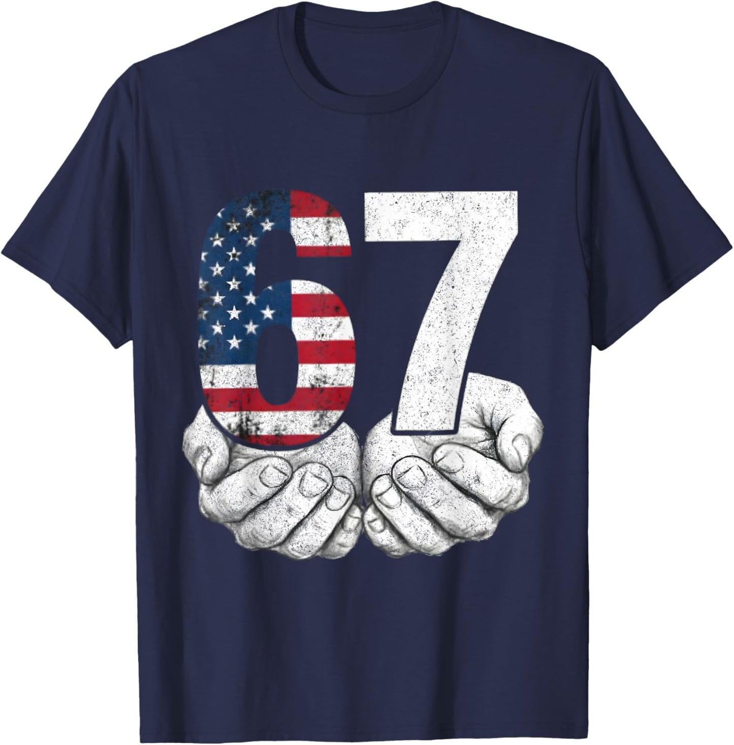 Funny Six Seven 6 7 Meme Gen Alpha Slang 6 7 Hands 6-7 T-Shirt - T-Shirt | Navy