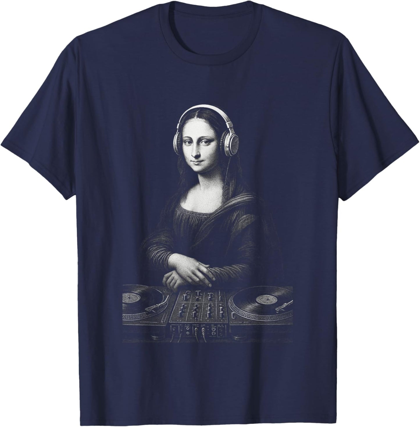 Mona Lisa DJ Headphones Turntables Music Mixer Art Parody T-Shirt - T-Shirt | Navy