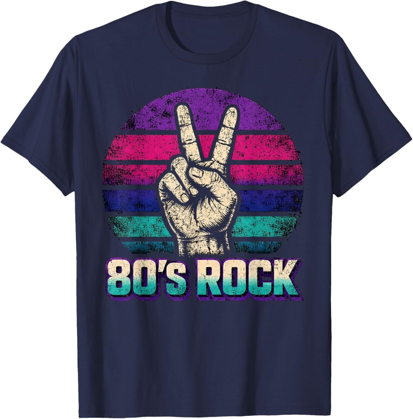Retro Vintage Sunset 80's Rock Music Band Funny Musician T-Shirt - T-Shirt | Navy