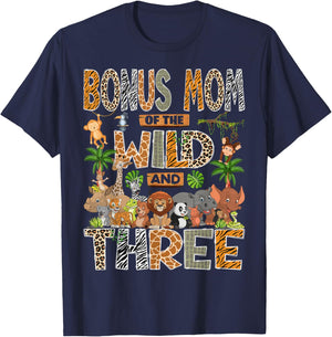 Bonus Mom of The Wild & Three 3rd Birthday Boy Safari Jungle T-Shirt - T-Shirt | Navy
