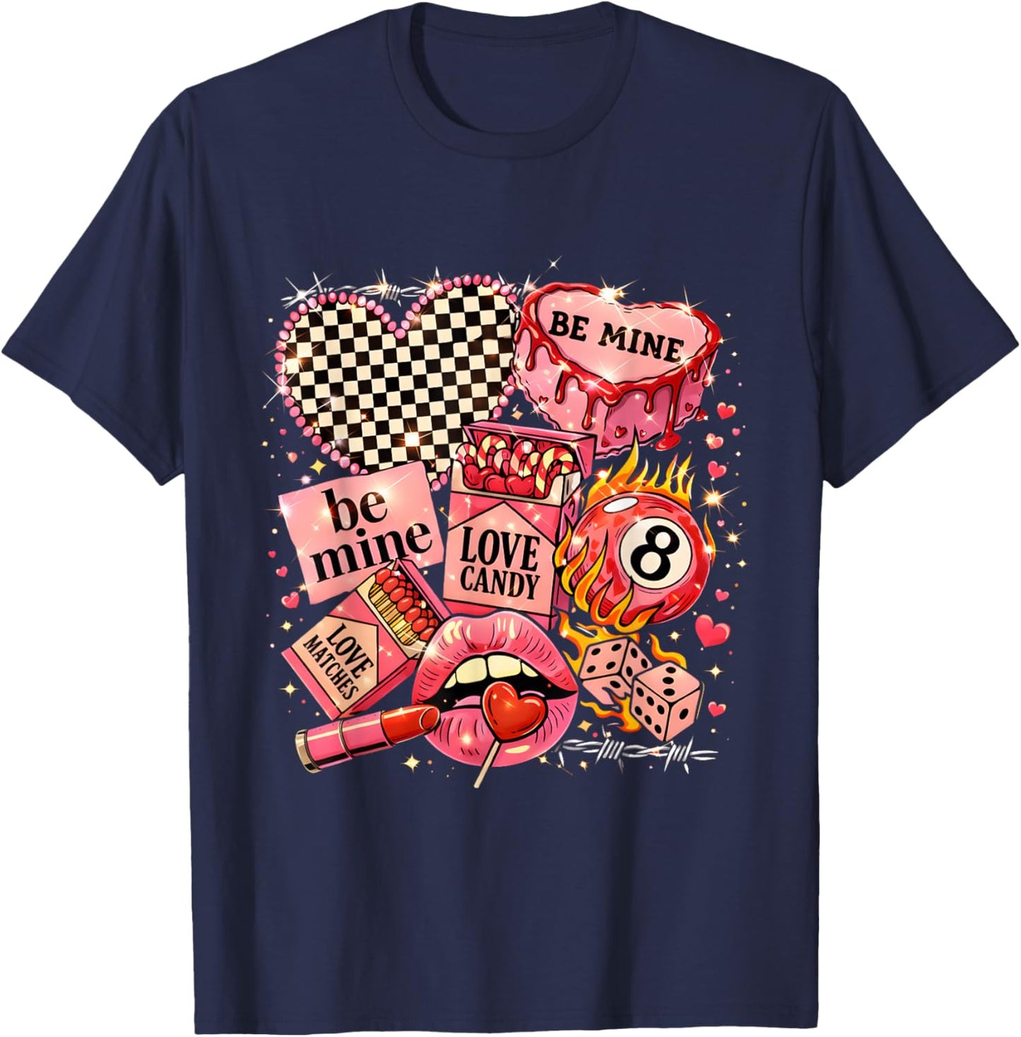 Retro Punk Valentine Collage Love Candy Heart Design T-Shirt - T-Shirt | Navy