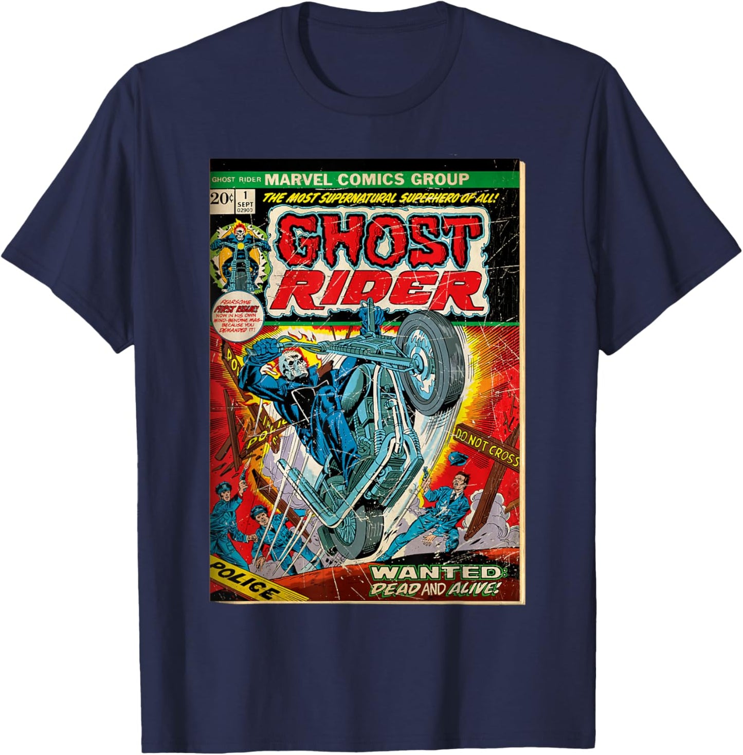 Marvel Ghost Rider Classic Comic Cover Wanted Dead and Alive T-Shirt - T-Shirt | Navy