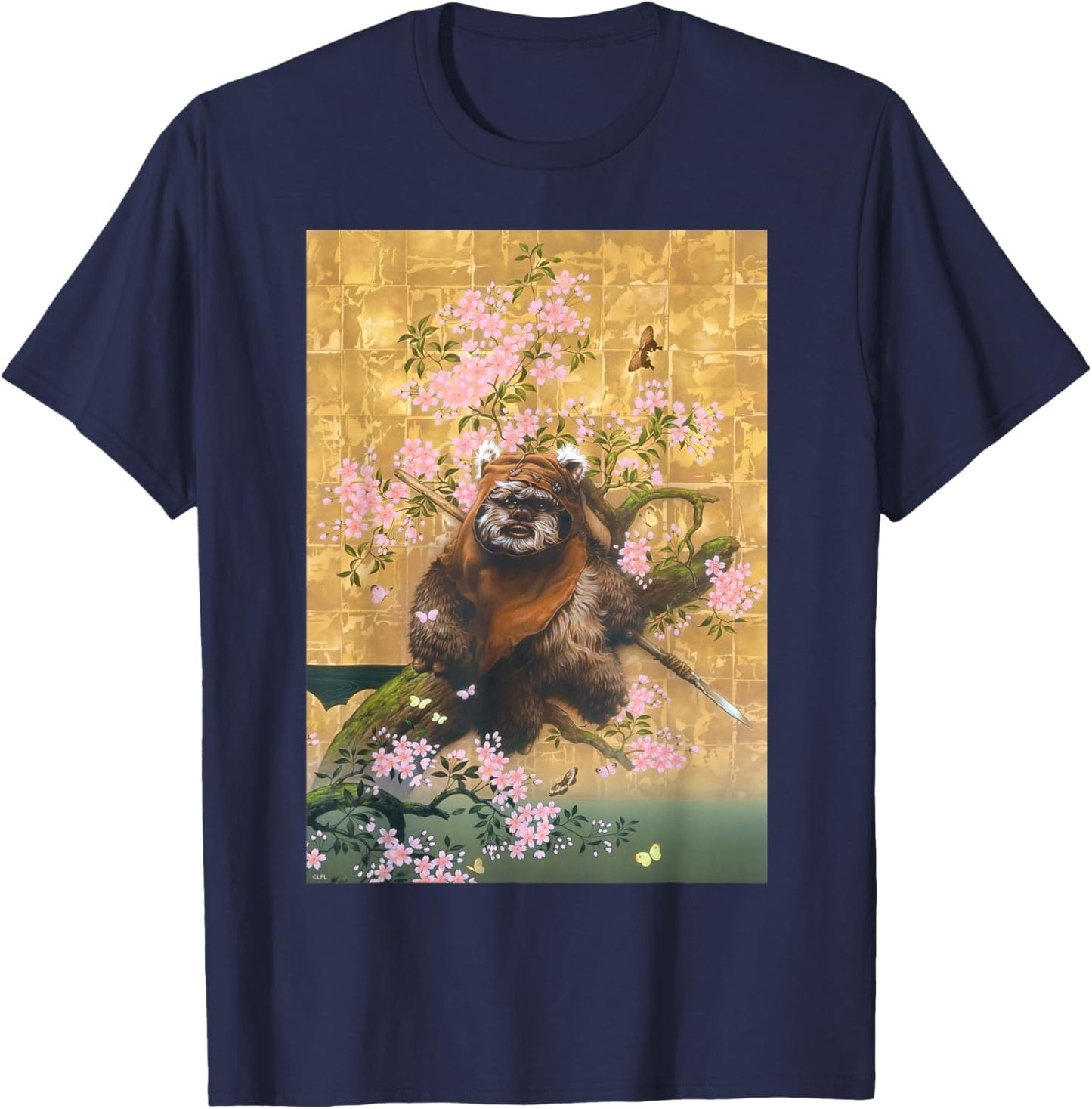 Star Wars Wicket the Ewok Spring Cherry Blossoms Sakura Art T-Shirt - T-Shirt | Navy