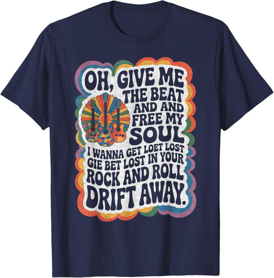 Guitar Give Me The Beat and Free My Soul Hippie T-Shirt - T-Shirt | Navy