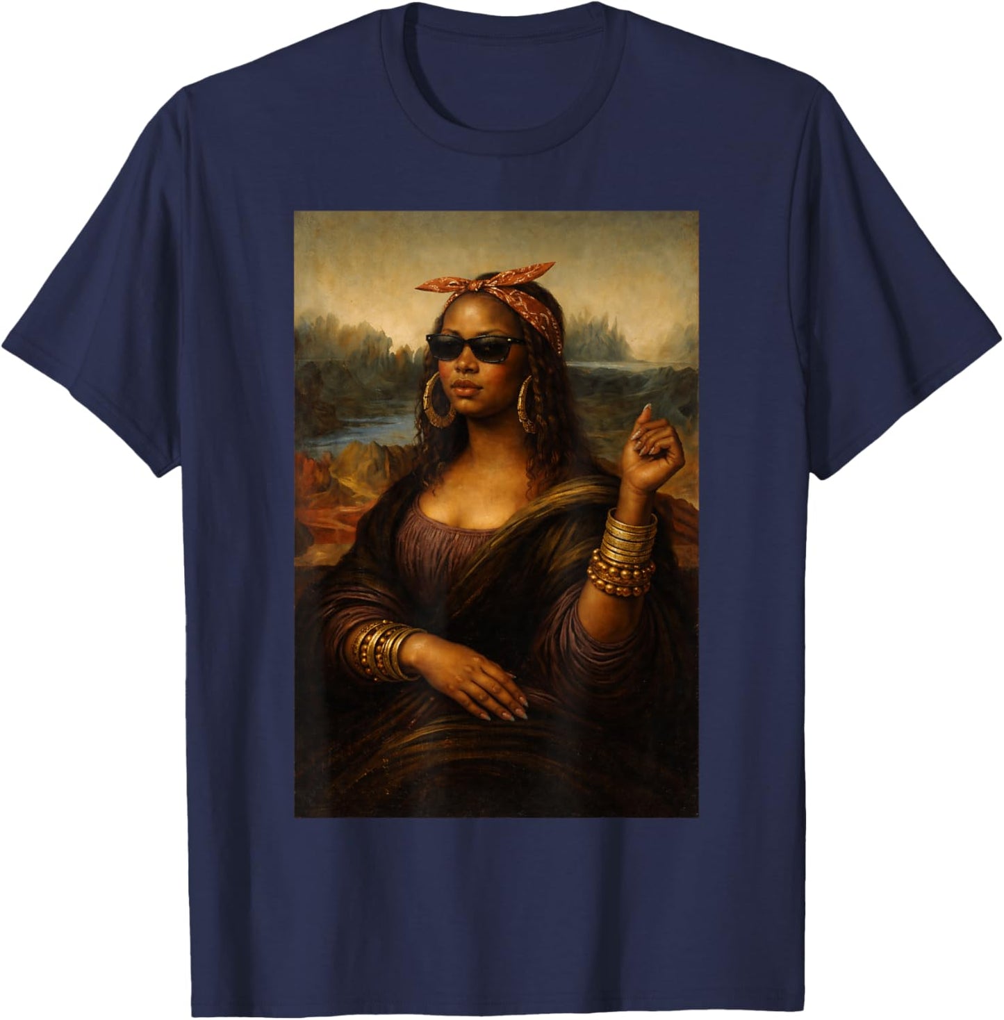 Black History Month African American Woman Black Mona Lisa T-Shirt - T-Shirt | Navy