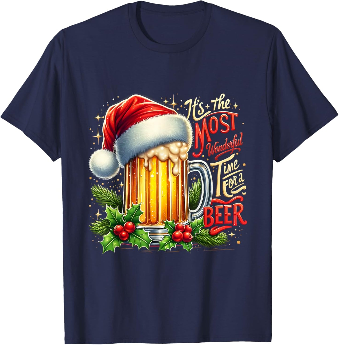 Funny Drinking Christmas Santa Beer Lovers Trend Newyear T-Shirt - T-Shirt | Navy