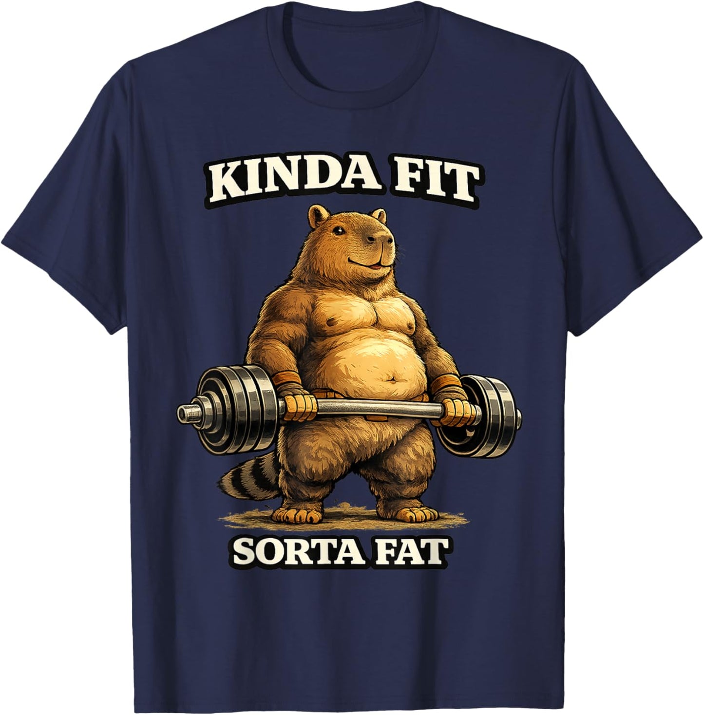 Kinda Fit Sorta Fat Funny Gym Capybara Weightlifting Workout T-Shirt - T-Shirt | Navy