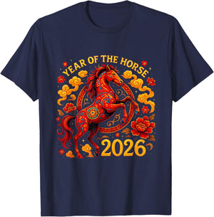 2026 Year of The Horse Lunar Newyear Zodiac Art T-Shirt - T-Shirt | Navy