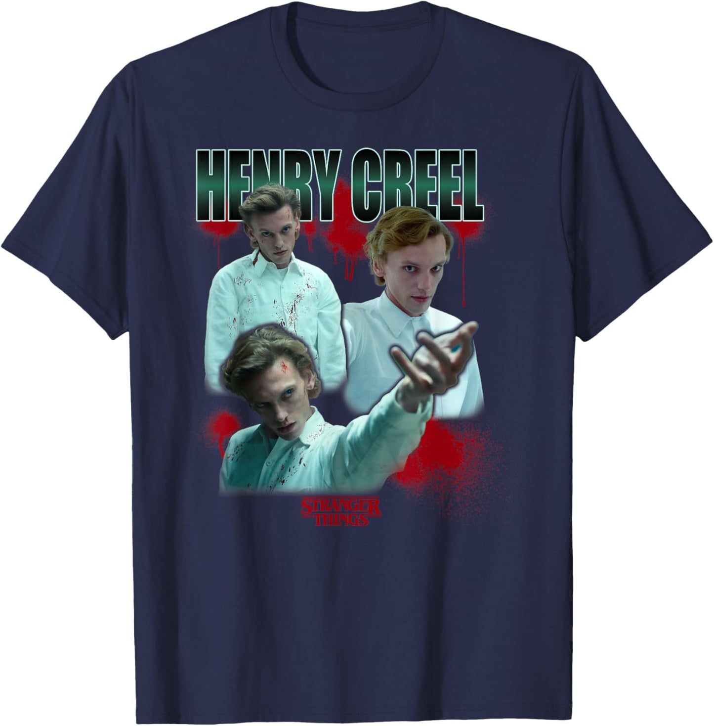 Stranger Things Henry Creel Powers Blood Splatter T-Shirt - T-Shirt | Navy