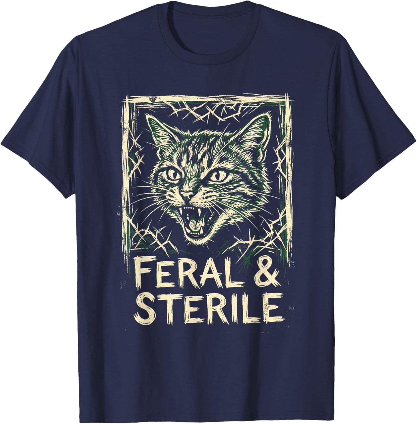 Feral & Sterile Cat TNR Advocate Wild Feline Grunge Art T-Shirt - T-Shirt | Navy