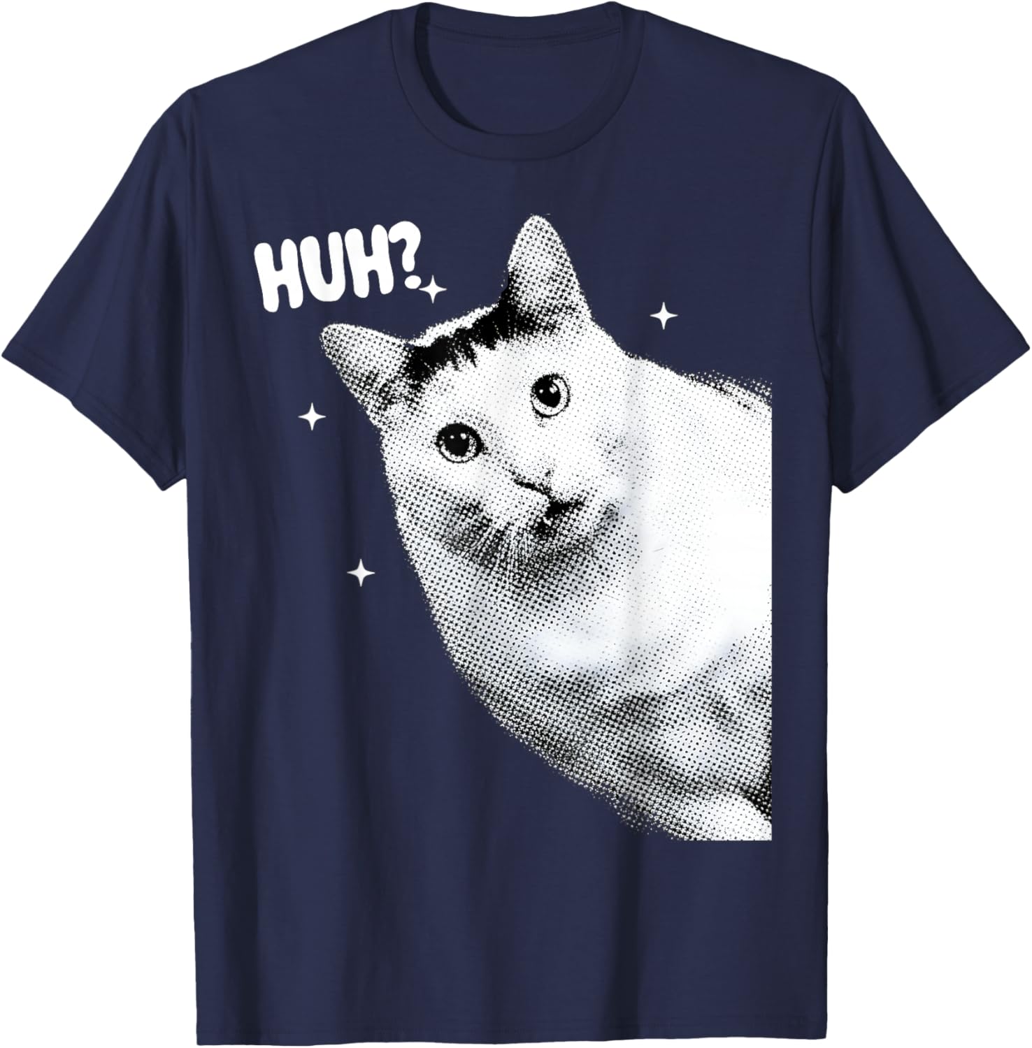 Y2K Funny Huh Cat Meme Retro Cat Vintage Kitty Humor Shirt T-Shirt - T-Shirt | Navy