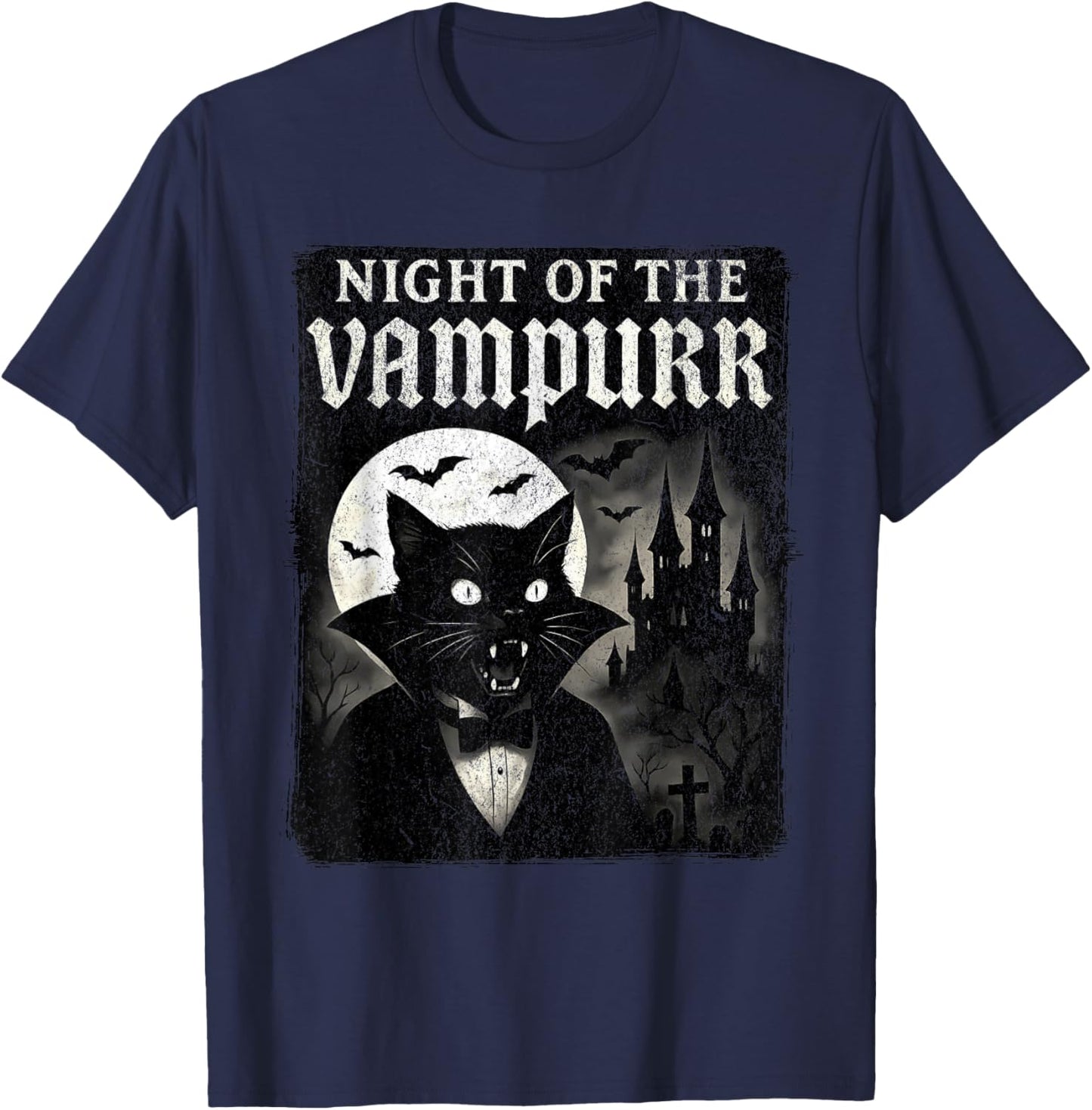 Night of The Vampurr - Halloween Vampire Cat T-Shirt - T-Shirt | Navy