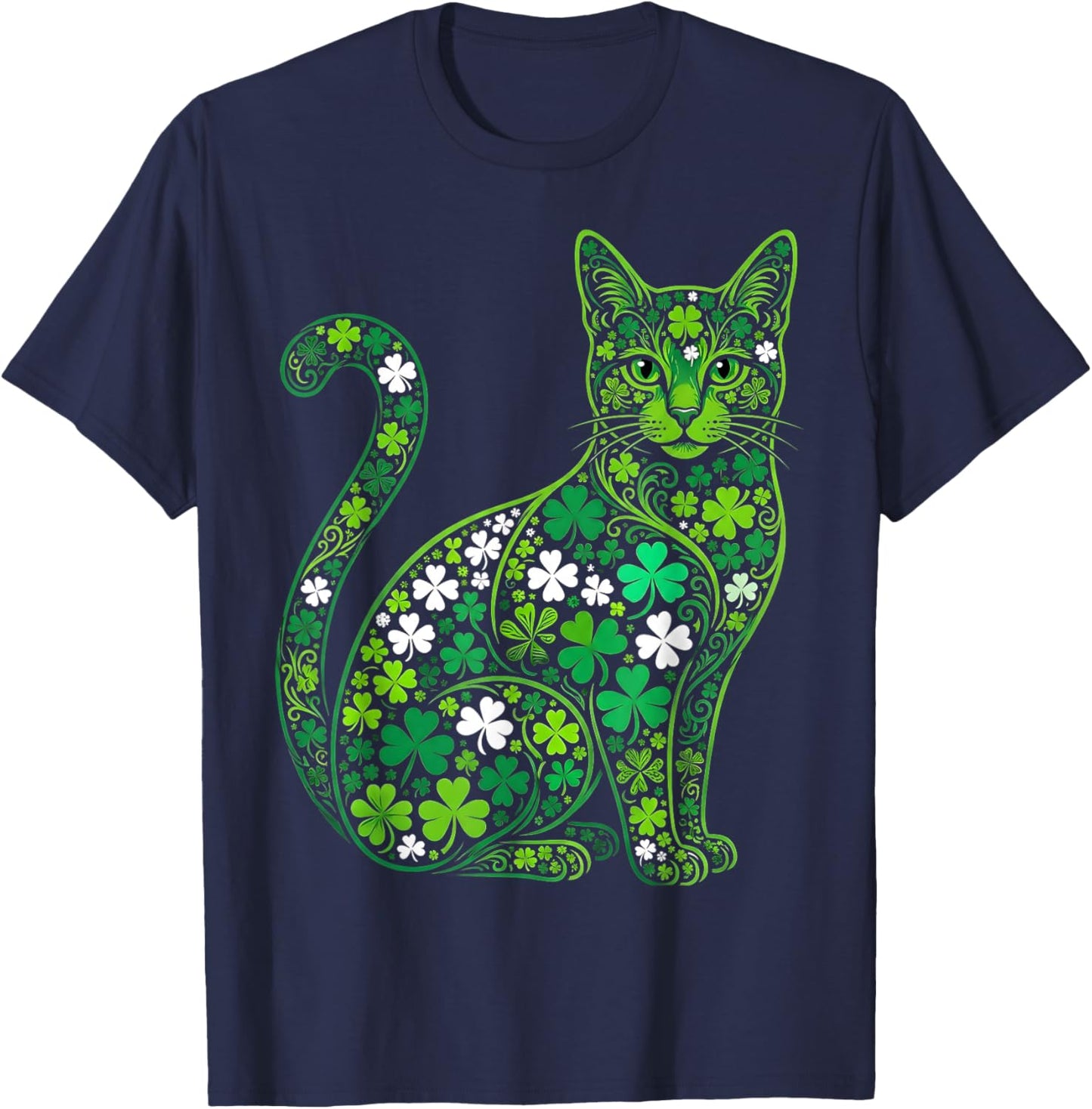 Shamrock Cat Saint Patrick Day Green Cat Saint Pattys T-Shirt - T-Shirt | Navy