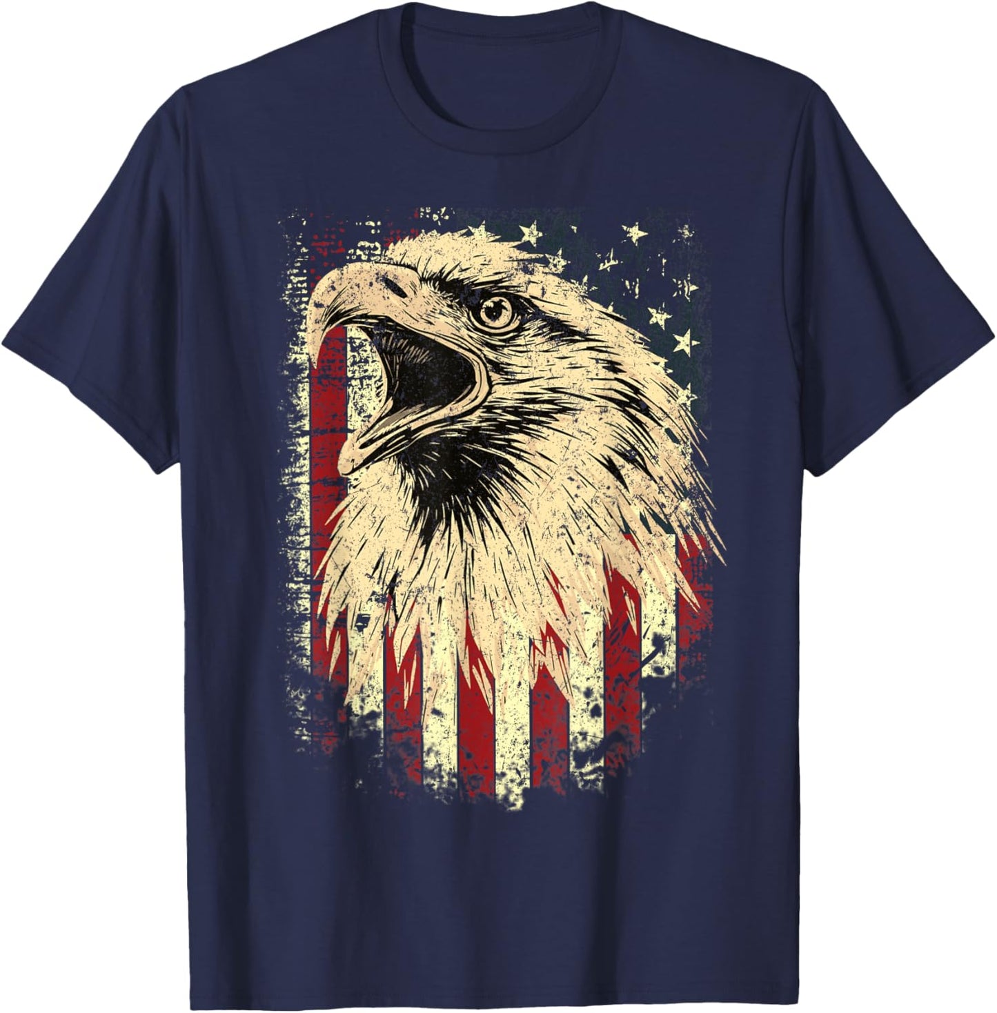 Patriotic Bald Eagle American Flag Vintage USA T-Shirt - T-Shirt | Navy