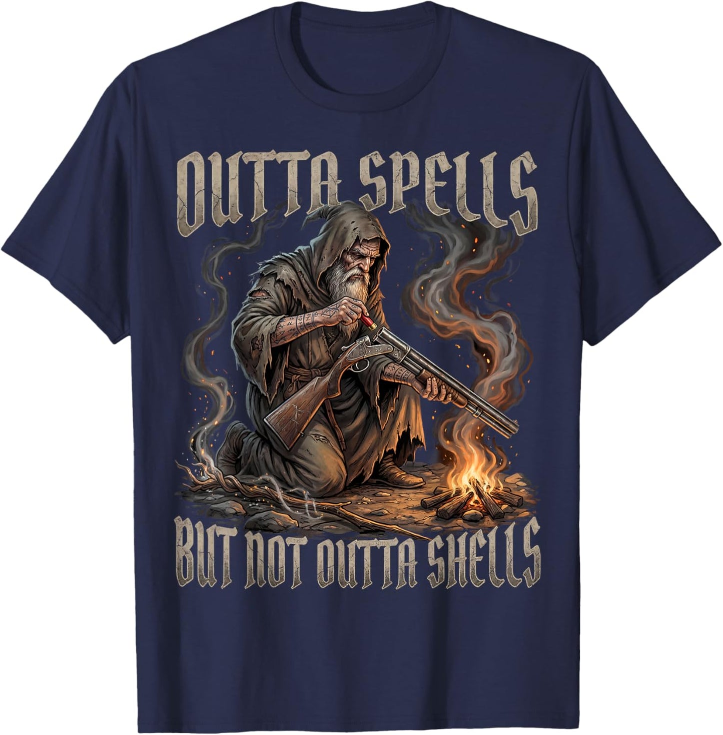 Wizard Outta Spells But Not Outta Shells RPG Gaming Fan T-Shirt - T-Shirt | Navy
