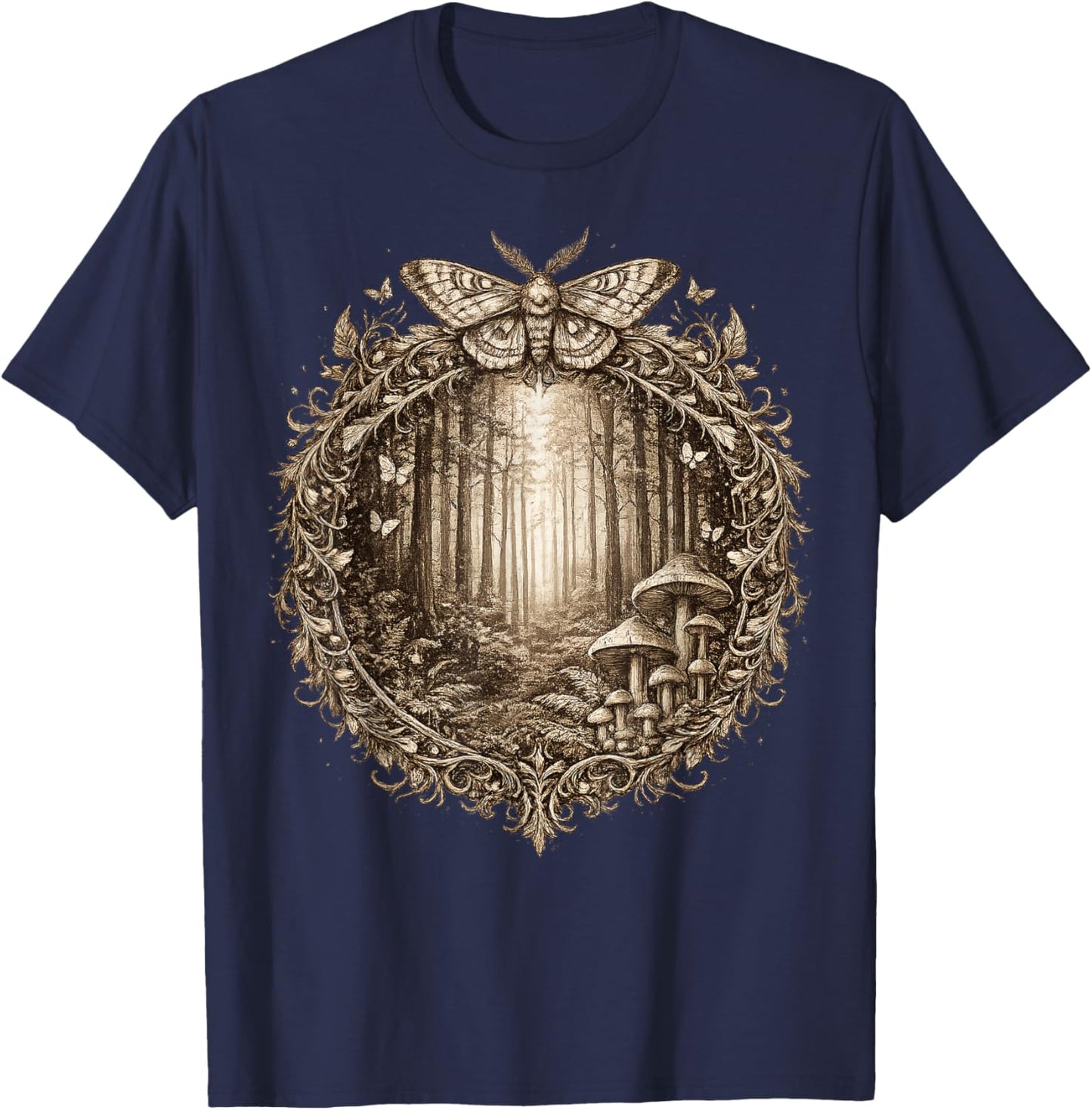 Cute Fairycore Floral Moth Aesthetic Girls Women Graphic T-Shirt - T-Shirt | Navy