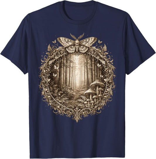 Cute Fairycore Floral Moth Aesthetic Girls Women Graphic T-Shirt - T-Shirt | Navy