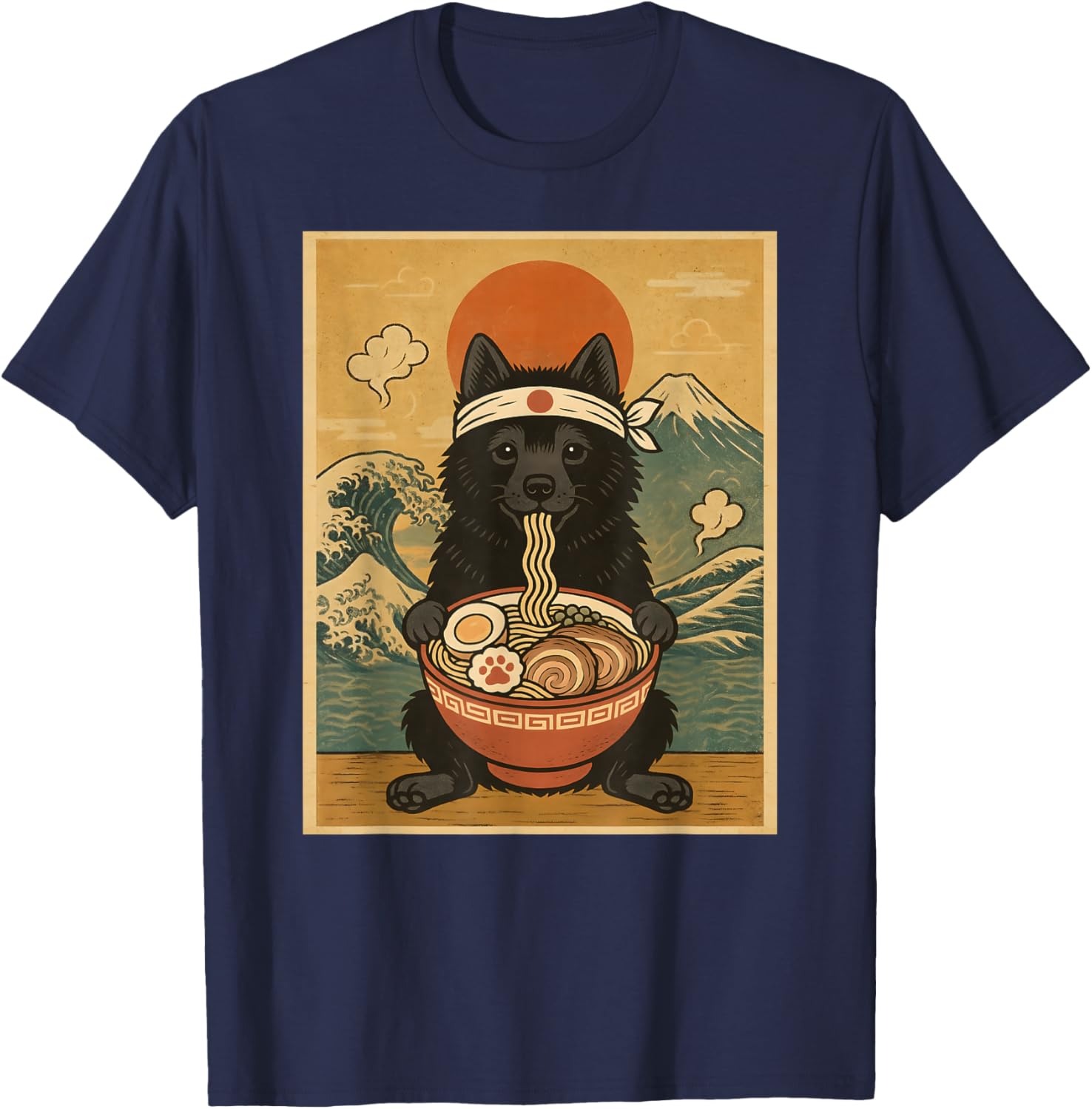 Kawaii Schipperke Japanese Ramen Noodles T-Shirt - T-Shirt | Navy