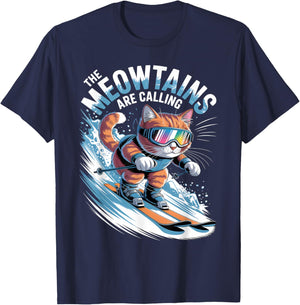 The Meowtains are Calling Ski Skier Funny Skiing Cat T-Shirt - T-Shirt | Navy
