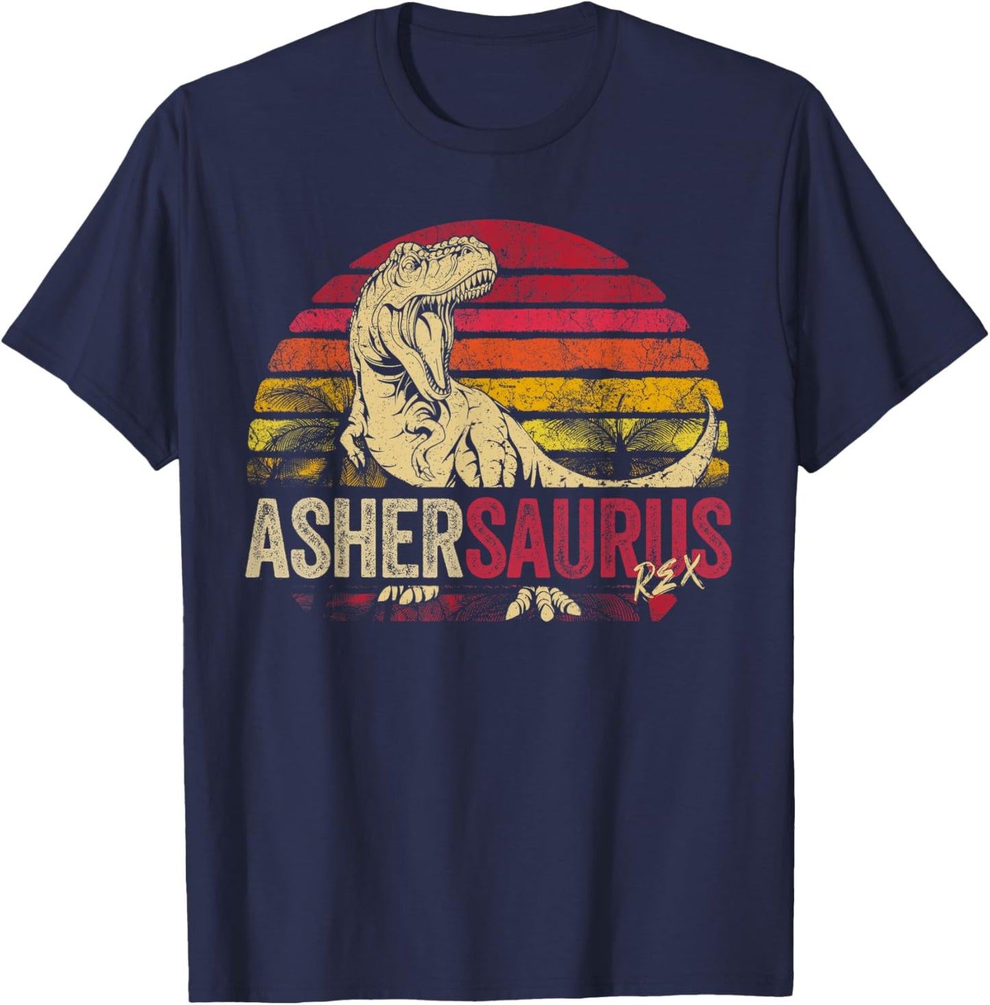 Asher Saurus Funny Personalized Dinosaur T Rex Boys Name T-Shirt - T-Shirt | Navy
