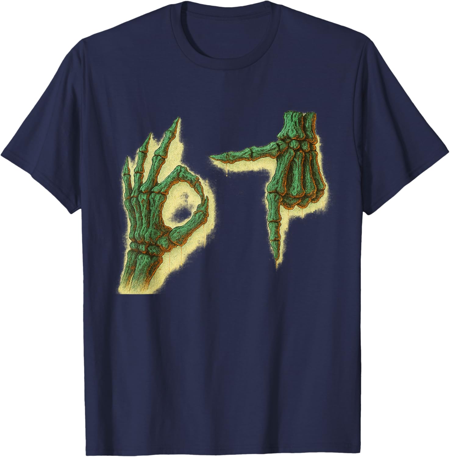 Distressed Skeleton Hands 6 7 Halloween Meme T-Shirt - T-Shirt | Navy