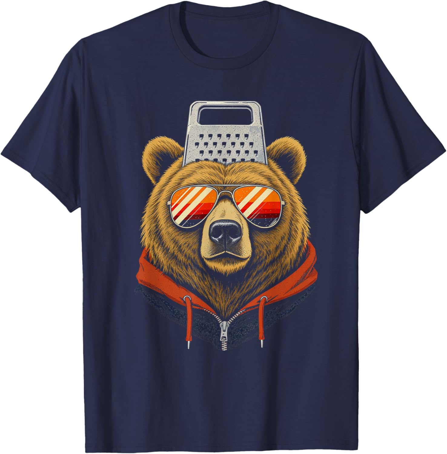 Funny Retro Bear with a Grater Hat Cheese Grater Hat Foam T-Shirt - T-Shirt | Navy