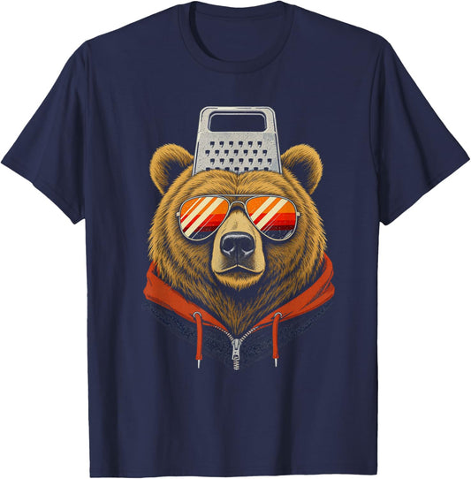 Funny Retro Bear with a Grater Hat Cheese Grater Hat Foam T-Shirt - T-Shirt | Navy