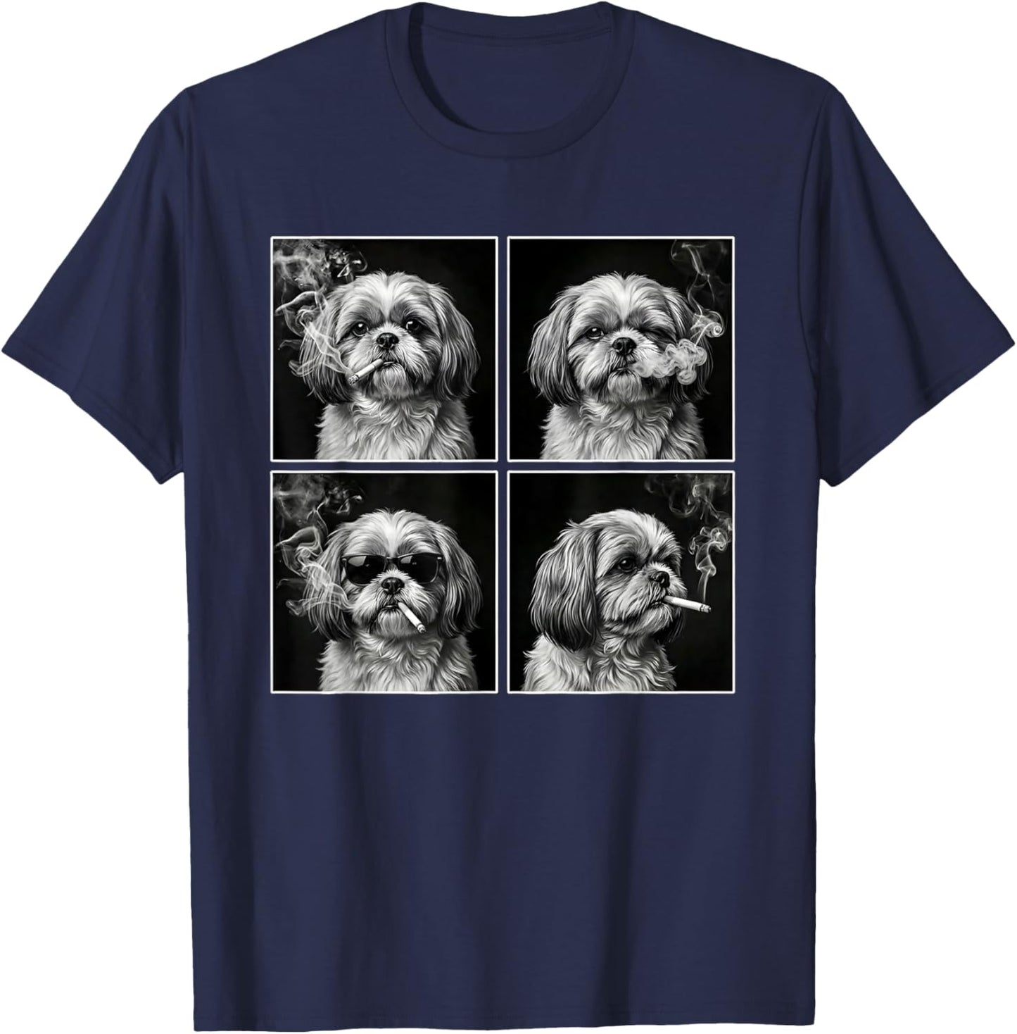 Dog Selfie Photobooth Shih Tzu Smoking Cigarette T-Shirt - T-Shirt | Navy
