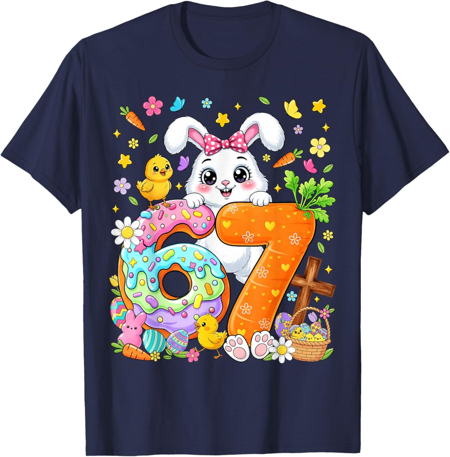 67 Funny Six Seven Gen Meme Cute Rabbit Bunny Easter Day T-Shirt - T-Shirt | Navy