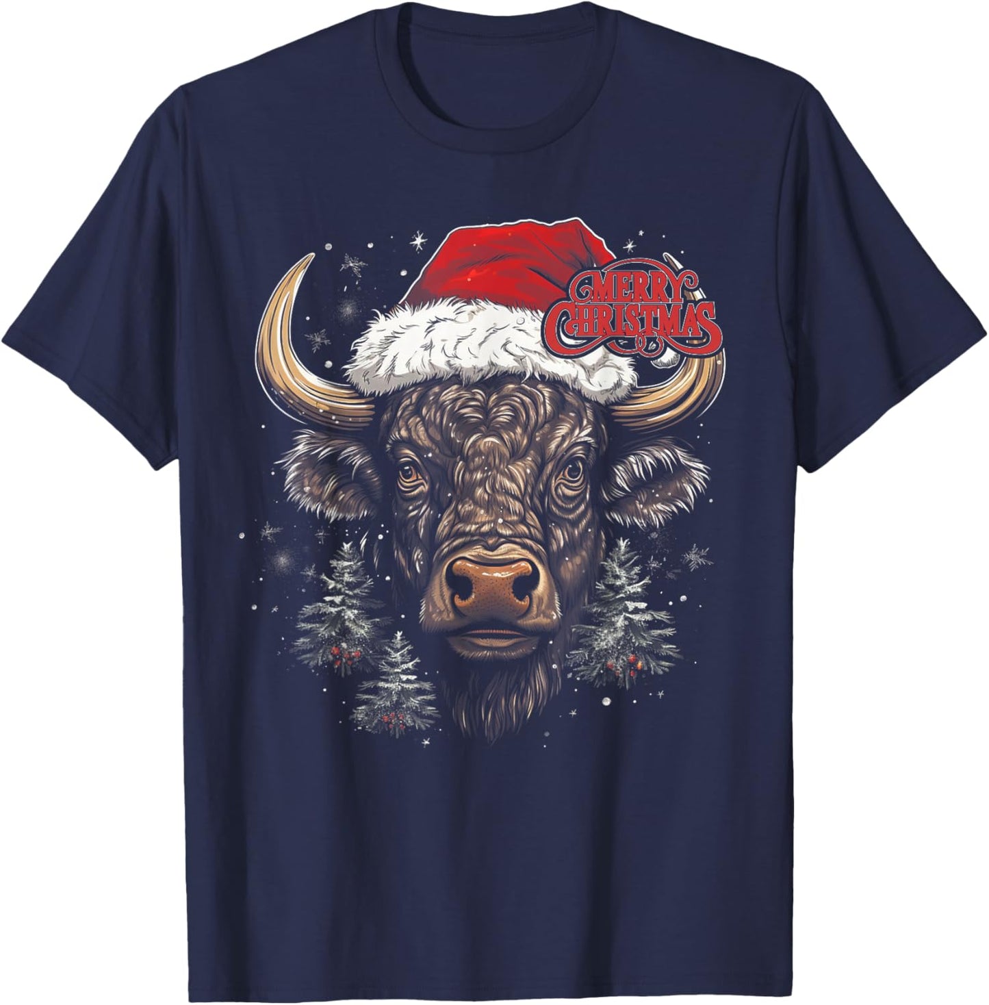 Buffalo Bison - Christmas Funny Santa Holiday Men Women T-Shirt - T-Shirt | Navy