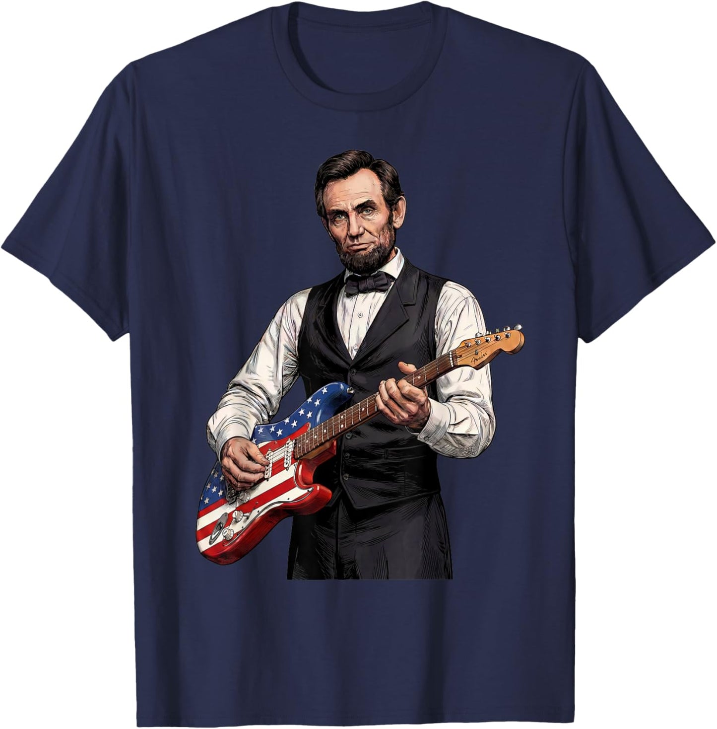 President Abraham Lincoln Playing Guitar Funny History Music T-Shirt - T-Shirt | Navy